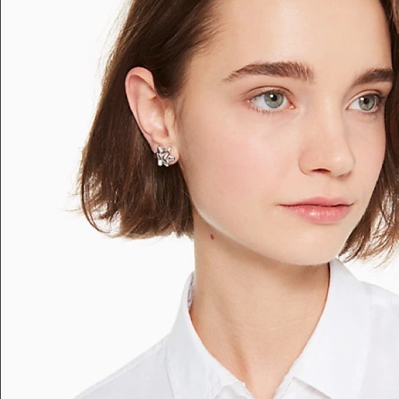 HP 11/10 NWT Kate Spade Silver Bourgeois Bow Stud Earrings - Picture 5 of 7